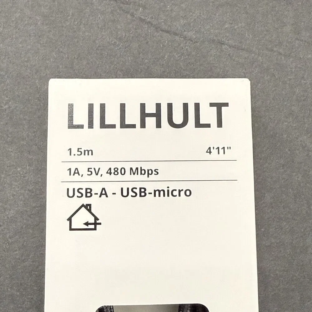Ikea Lillhult USB-A, USB-MICRO 1A, 5V, 480 Mbps # 805.275.93 Gray Color